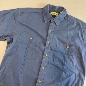 LL Bean Mens Short Sleeve Button Up Shirt Blue Casual Work Size M